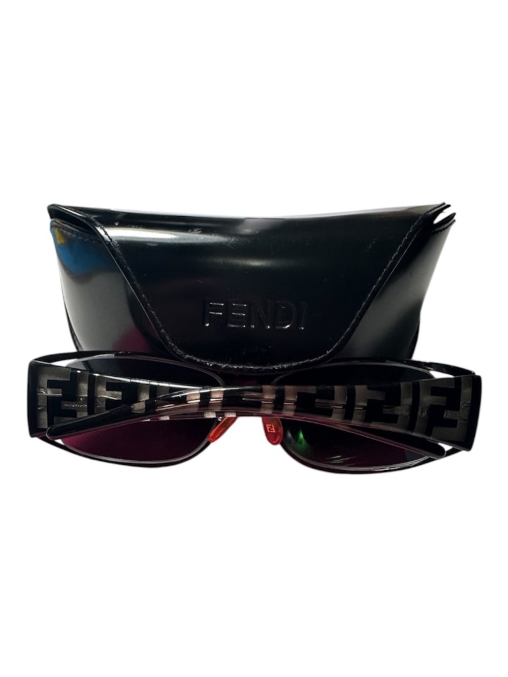 Fendi Zucca Shield Sunglasses Black Gray Logo Temples Made in Italy w/ Case